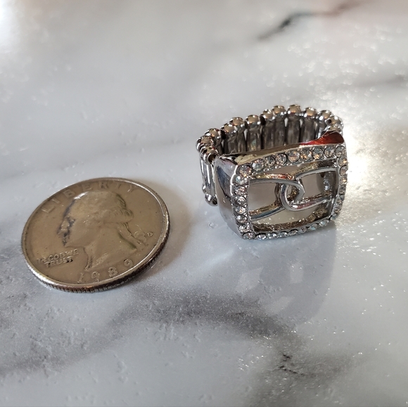 Silver Tone & Rhinestone Jewels Stretch Band Ring 💥3 for $24💥 - Picture 6 of 13